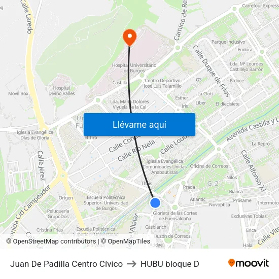 Juan De Padilla  Centro Cívico to HUBU bloque D map