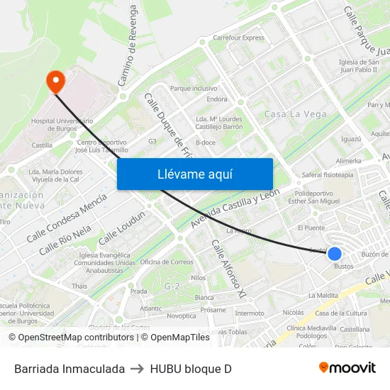 Barriada Inmaculada to HUBU bloque D map