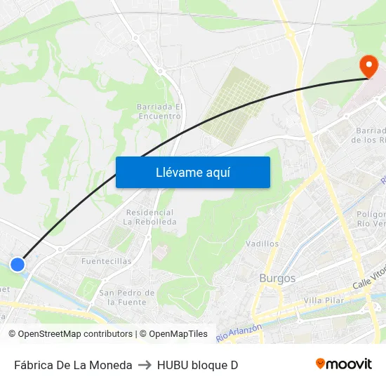 Fábrica De La Moneda to HUBU bloque D map