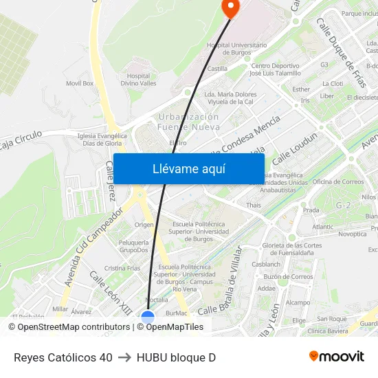 Reyes Católicos 40 to HUBU bloque D map
