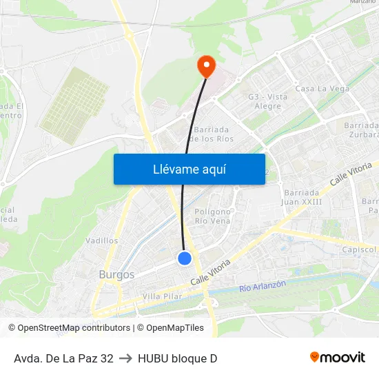 Avda. De La Paz 32 to HUBU bloque D map