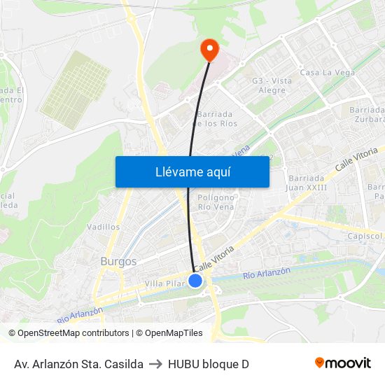 Av. Arlanzón Sta. Casilda to HUBU bloque D map