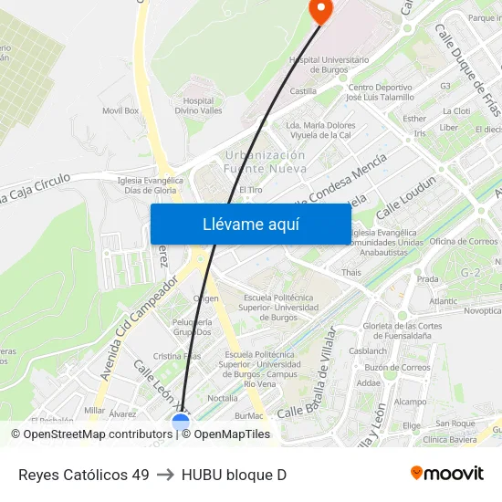 Reyes Católicos 49 to HUBU bloque D map