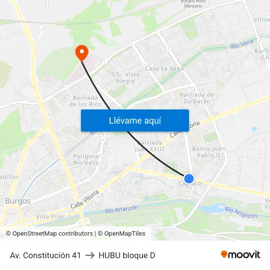 Av. Constitución 41 to HUBU bloque D map