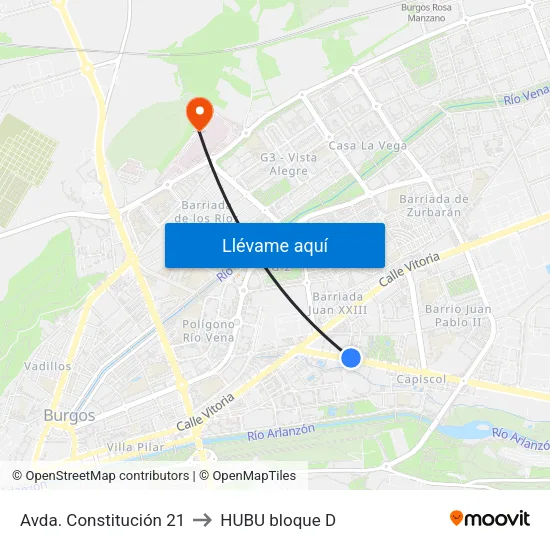 Avda. Constitución 21 to HUBU bloque D map