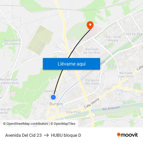 Avenida Del Cid 23 to HUBU bloque D map