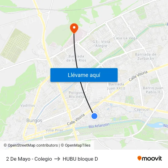 2 De Mayo - Colegio to HUBU bloque D map