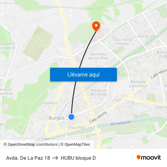 Avda. De La Paz 18 to HUBU bloque D map