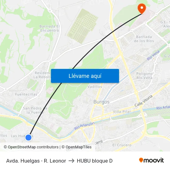 Avda.  Huelgas - R. Leonor to HUBU bloque D map