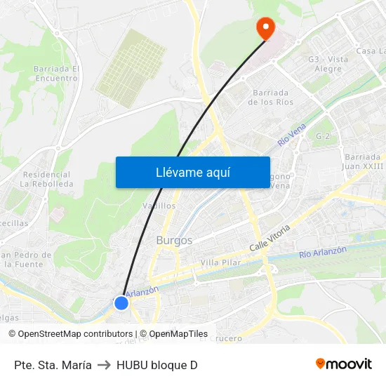Pte. Sta. María to HUBU bloque D map