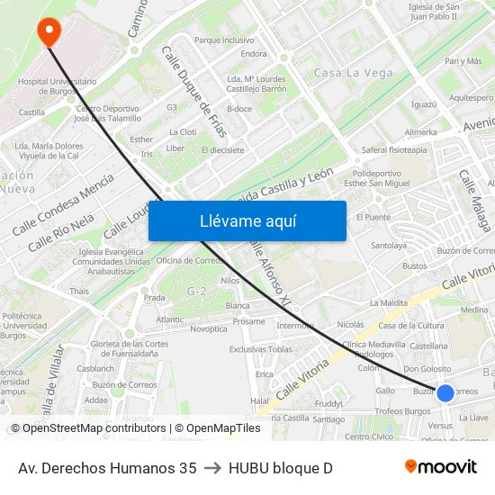 Av. Derechos Humanos 35 to HUBU bloque D map