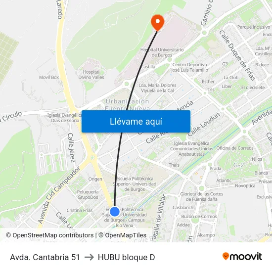 Avda. Cantabria 51 to HUBU bloque D map