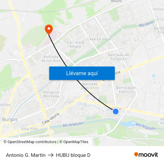 Antonio G. Martín to HUBU bloque D map