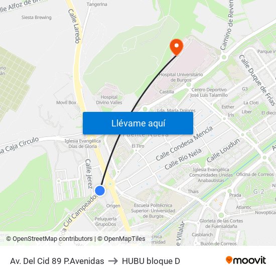 Av. Del Cid 89 P.Avenidas to HUBU bloque D map