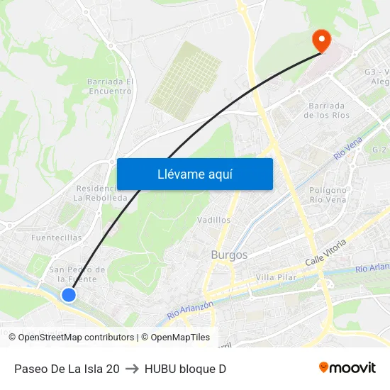 Paseo De La Isla 20 to HUBU bloque D map