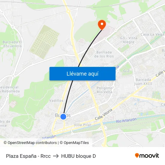 Plaza España - Rrcc to HUBU bloque D map