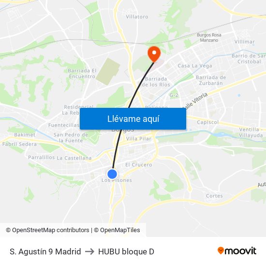 S. Agustín 9 Madrid to HUBU bloque D map