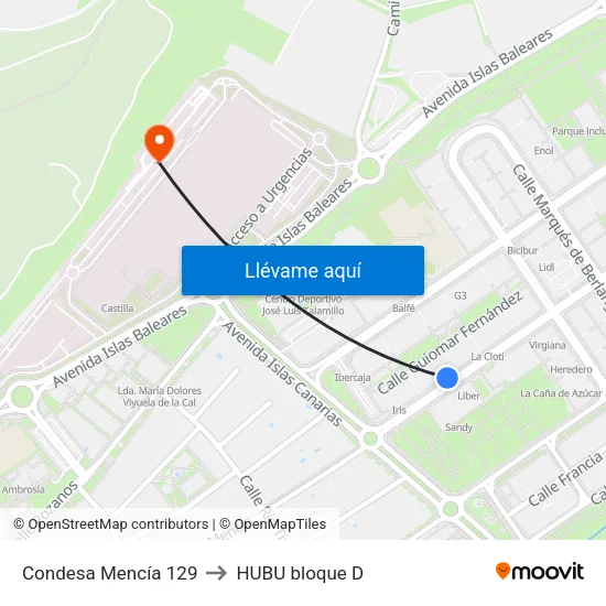 Condesa Mencía 129 to HUBU bloque D map