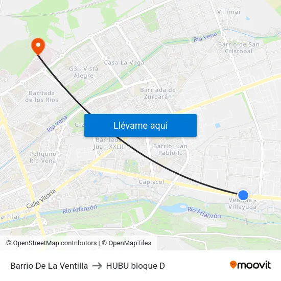 Barrio De La Ventilla to HUBU bloque D map
