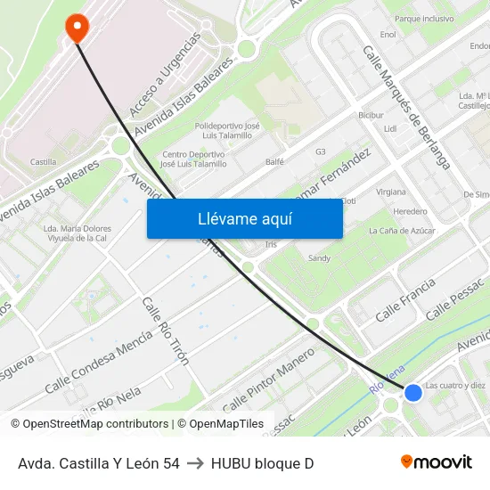 Avda. Castilla Y León 54 to HUBU bloque D map
