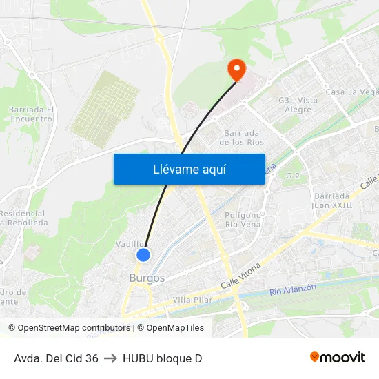 Avda. Del Cid 36 to HUBU bloque D map