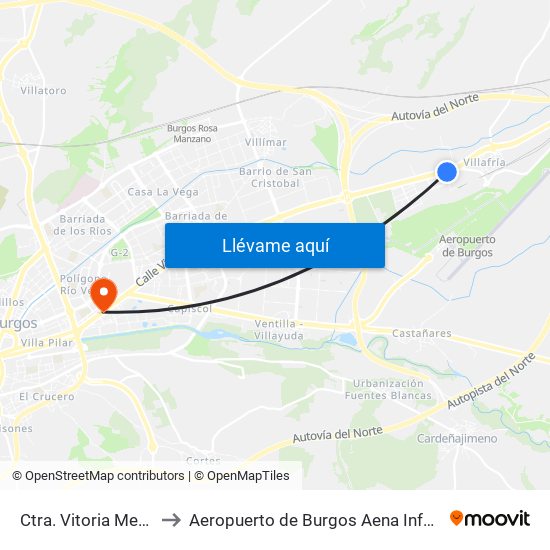 Ctra. Vitoria Mercado to Aeropuerto de Burgos Aena Informacion map