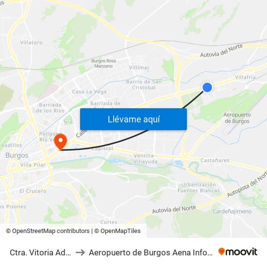 Ctra. Vitoria Aduana to Aeropuerto de Burgos Aena Informacion map