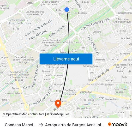 Condesa Mencía 108 to Aeropuerto de Burgos Aena Informacion map