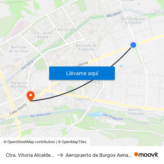 Ctra. Vitoria Alcalde M. Cobos to Aeropuerto de Burgos Aena Informacion map
