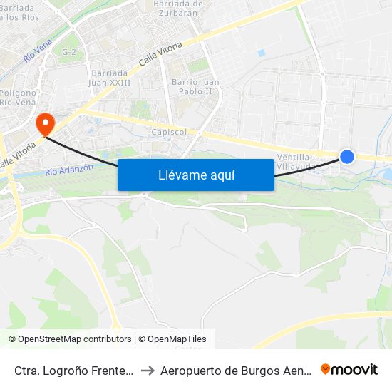 Ctra. Logroño Frente La Meseta to Aeropuerto de Burgos Aena Informacion map