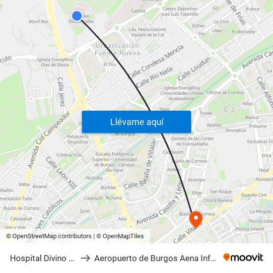 Hospital Divino Valles to Aeropuerto de Burgos Aena Informacion map