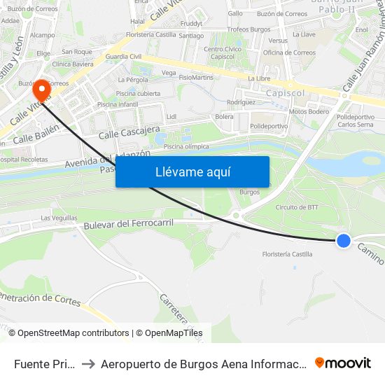 Fuente Prior to Aeropuerto de Burgos Aena Informacion map
