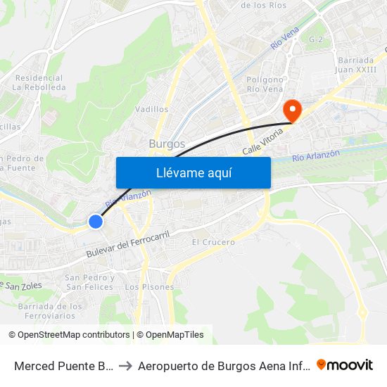 Merced Puente Besson to Aeropuerto de Burgos Aena Informacion map