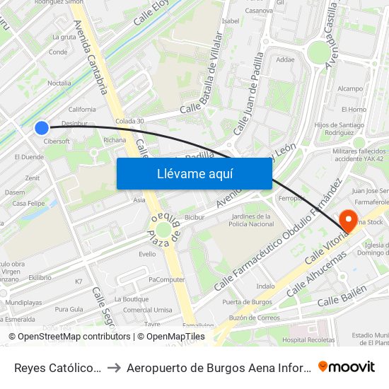 Reyes Católicos 40 to Aeropuerto de Burgos Aena Informacion map