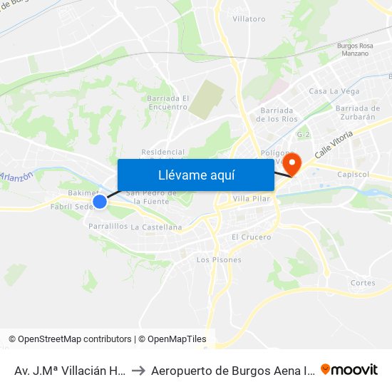 Av. J.Mª Villacián H. Del Rey to Aeropuerto de Burgos Aena Informacion map