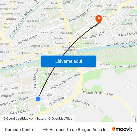 Carcedo Centro Cultural to Aeropuerto de Burgos Aena Informacion map