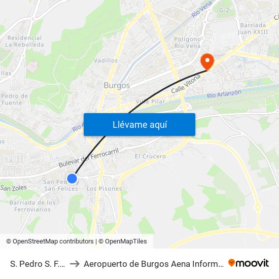 S. Pedro S. F. 19 to Aeropuerto de Burgos Aena Informacion map