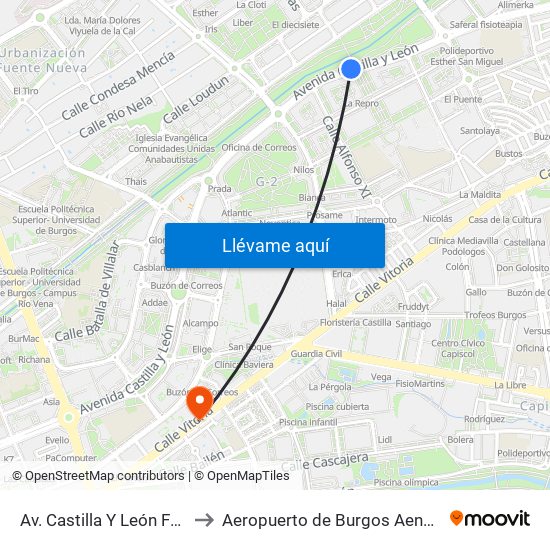 Av. Castilla Y León Frente Al 70 to Aeropuerto de Burgos Aena Informacion map