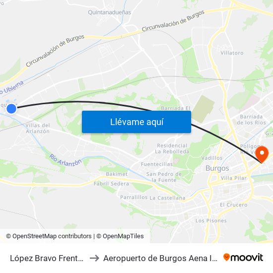 López Bravo Frente A I.T.V. to Aeropuerto de Burgos Aena Informacion map