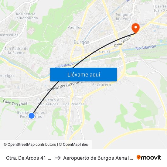 Ctra. De Arcos 41 (Bajada) to Aeropuerto de Burgos Aena Informacion map