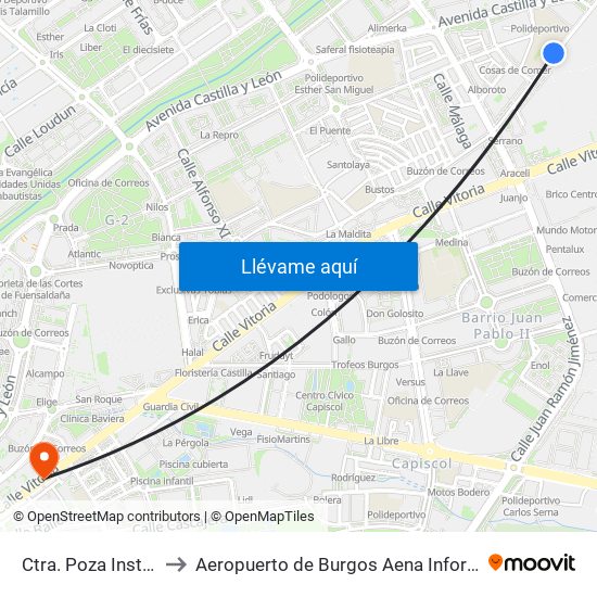 Ctra. Poza Instituto to Aeropuerto de Burgos Aena Informacion map