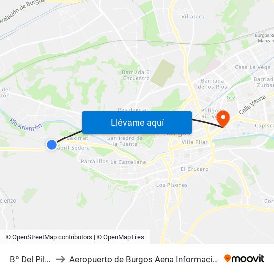 Bº Del Pilar to Aeropuerto de Burgos Aena Informacion map