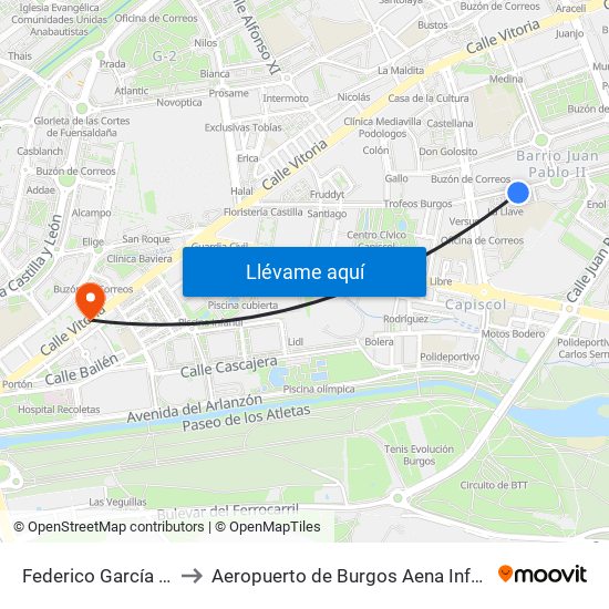Federico García Lorca to Aeropuerto de Burgos Aena Informacion map