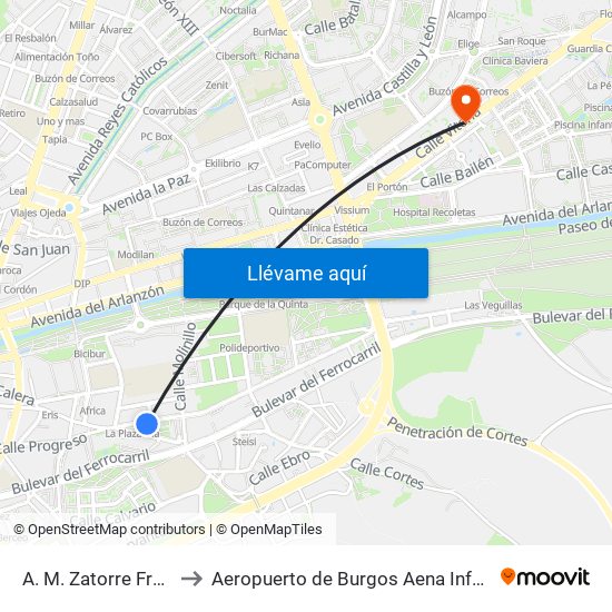 A. M. Zatorre Frente 7 to Aeropuerto de Burgos Aena Informacion map