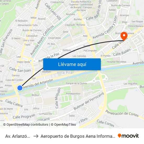 Av. Arlanzón 1 to Aeropuerto de Burgos Aena Informacion map