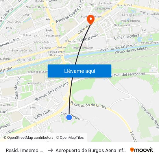 Resid. Imserso Cortes to Aeropuerto de Burgos Aena Informacion map