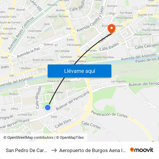 San Pedro De Cardeña 22 to Aeropuerto de Burgos Aena Informacion map