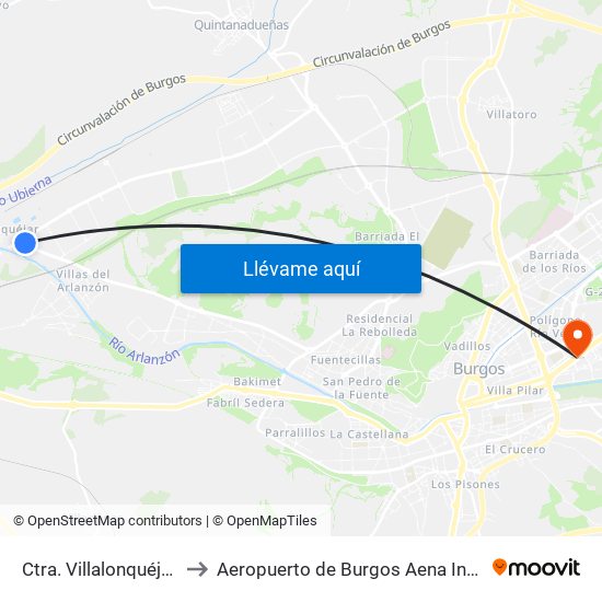 Ctra. Villalonquéjar I.T.V. to Aeropuerto de Burgos Aena Informacion map