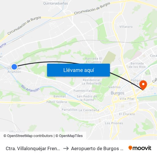 Ctra. Villalonquéjar Frente Villas Arlanzón to Aeropuerto de Burgos Aena Informacion map