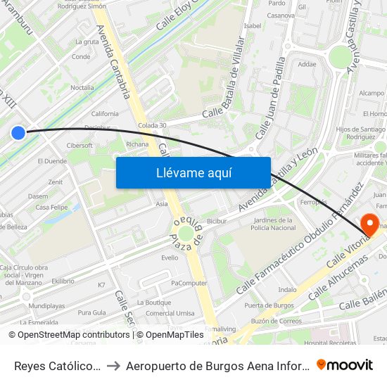 Reyes Católicos 49 to Aeropuerto de Burgos Aena Informacion map